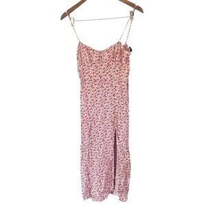ZARA Sweetheart Midi Ditsy Floral Print Side Slit Slip Dress Pink Size Medium